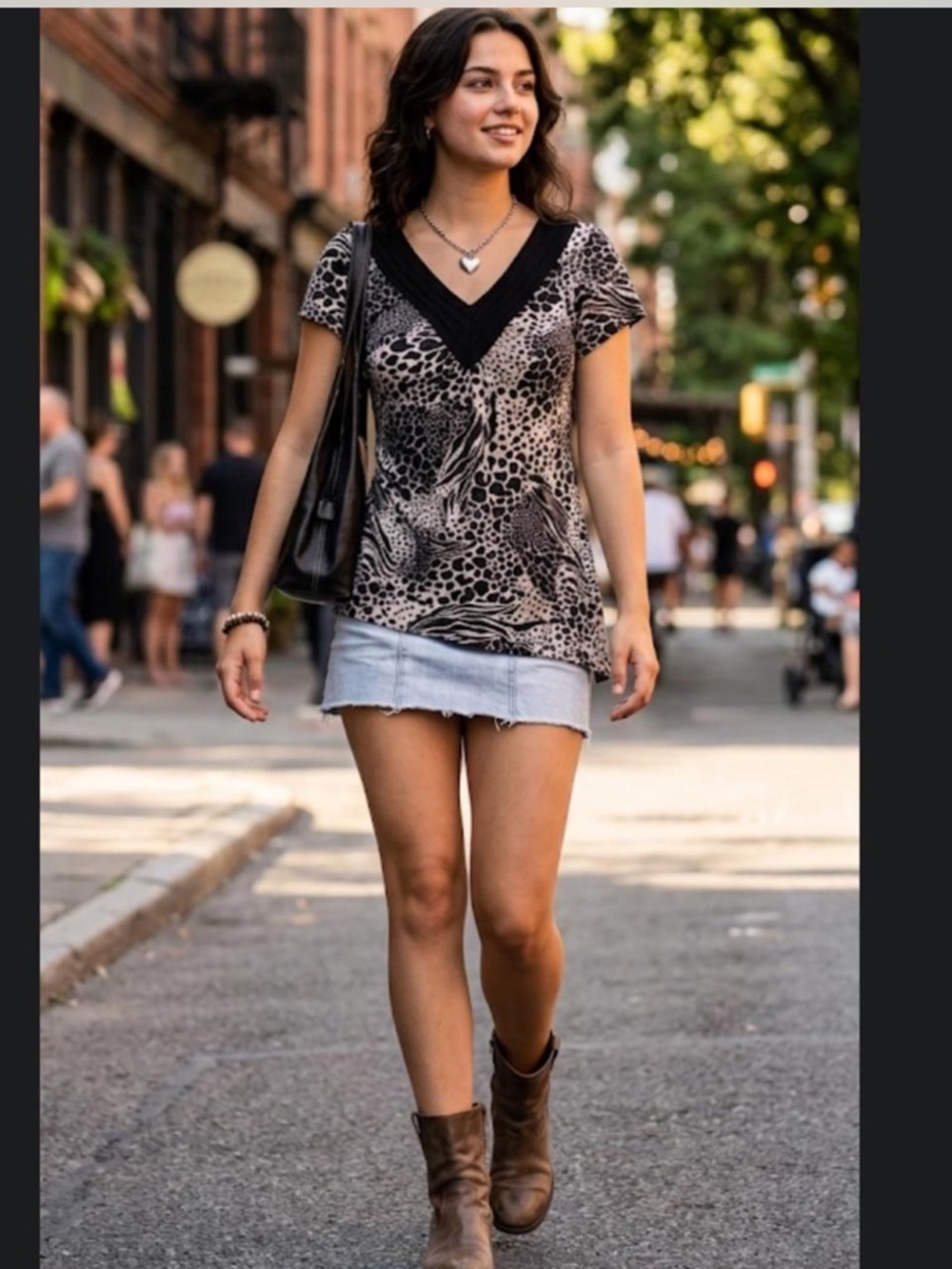 Jaclyn Smith Animal Print V-Neck Blouse in Beige and Black
